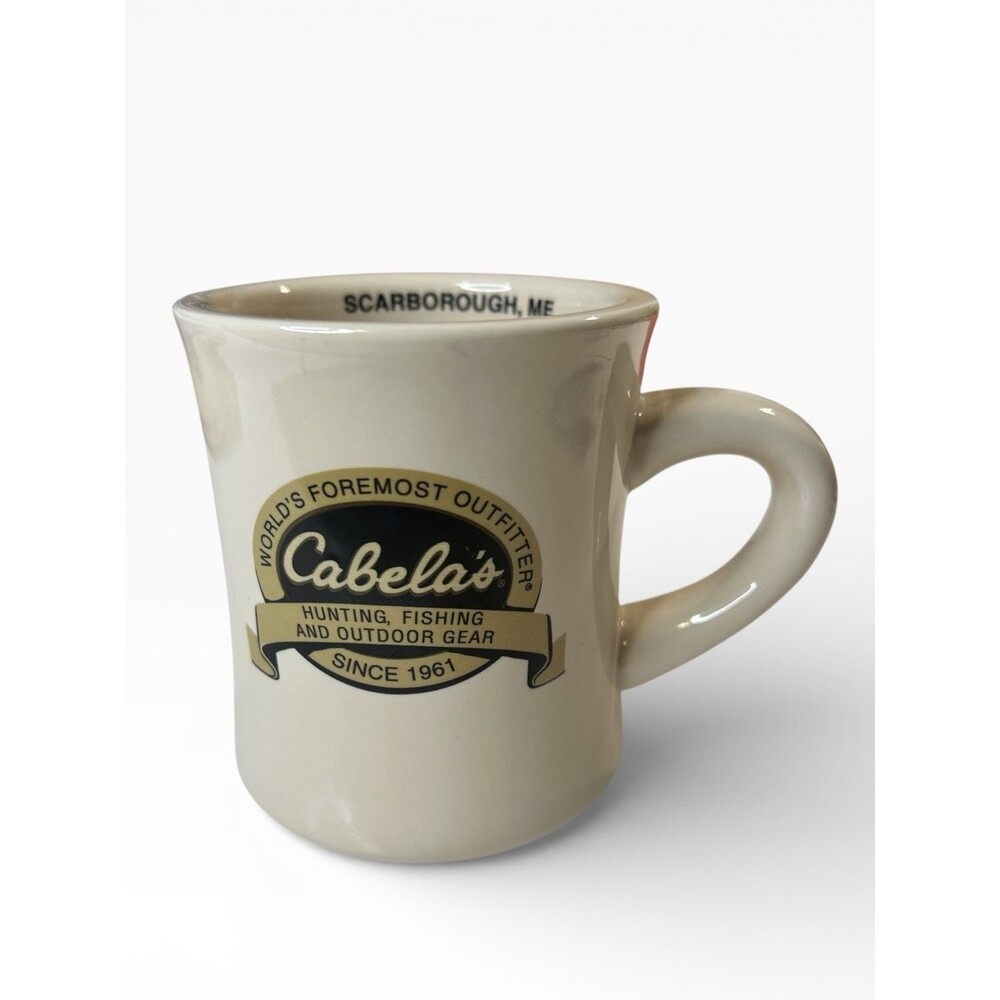 Cabela's Coffee Mug Retro Diner Style Scarborough Maine 12 Oz EUC